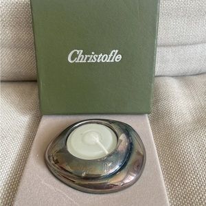 Christofle Votive Tea light Candle Holder Galet Bougeoir Silver Plate New in Box